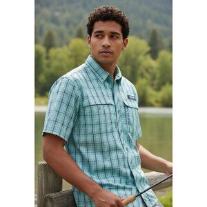 Simms Stone Cold SS Shirt, Laguna Morada Plaid Men's Medium EUC